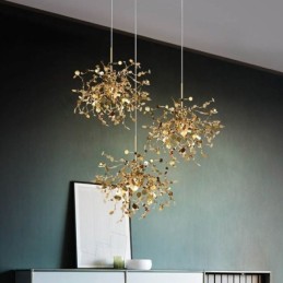 Lámpara de araña de lentejuelas de acero inoxidable, iluminación colgante para comedor