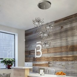 Lámpara de araña de lentejuelas de acero inoxidable, iluminación colgante para comedor
