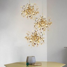 Lámpara de araña de lentejuelas de acero inoxidable, iluminación colgante para comedor