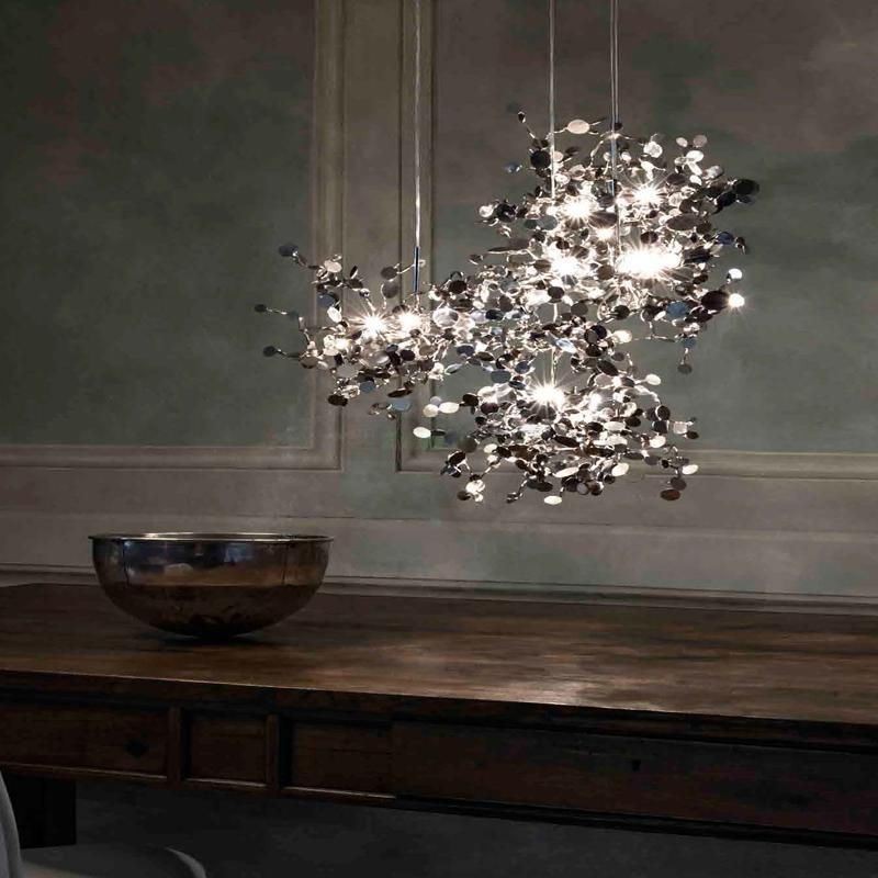 Lámpara de araña de lentejuelas de acero inoxidable, iluminación colgante para comedor