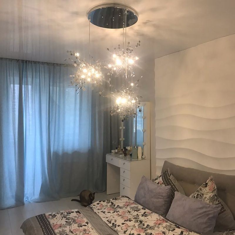 Lámpara de araña de lentejuelas de acero inoxidable, iluminación colgante para comedor