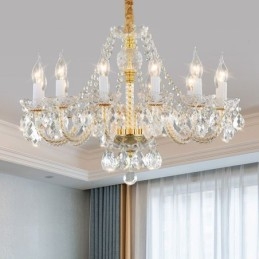 Lámpara de araña de cristal transparente con cuerpo dorado europeo, lámpara de techo decorativa de lujo