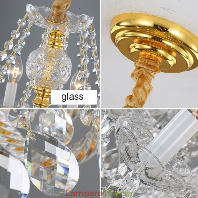 Lámpara de araña de cristal transparente con cuerpo dorado europeo, lámpara de techo decorativa de lujo