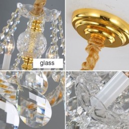 Lámpara de araña de cristal transparente europea, cuerpo de lámpara de vidrio, 8 luces, cuerpo dorado, lámpara de techo