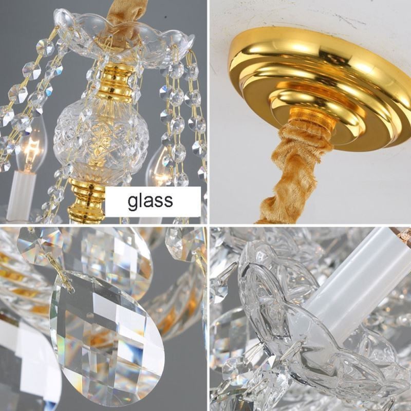 Lámpara de araña de cristal transparente europea, cuerpo de lámpara de vidrio, 8 luces, cuerpo dorado, lámpara de techo