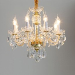 Lámpara de araña de cristal transparente europea, cuerpo de lámpara de vidrio, 8 luces, cuerpo dorado, lámpara de techo