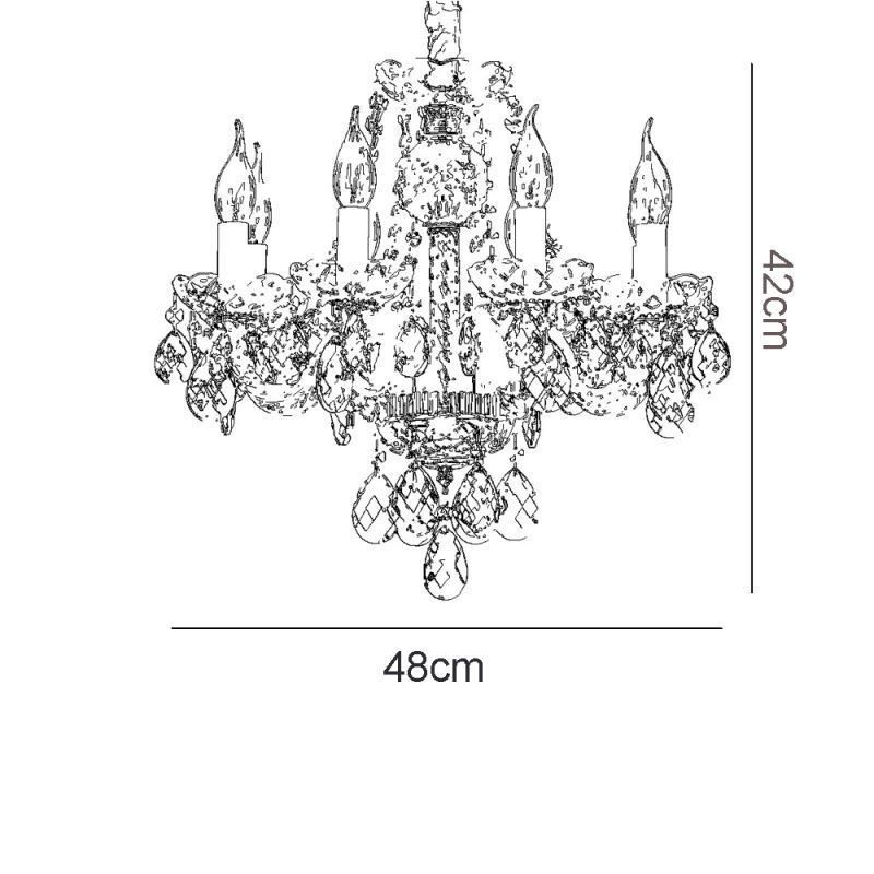 Lámpara de araña de cristal transparente europea, cuerpo de lámpara de vidrio, 8 luces, cuerpo dorado, lámpara de techo