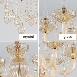 Preciosa lámpara de araña de cristal de estilo europeo, color coñac, con cuerpo de cristal y 8 luces.