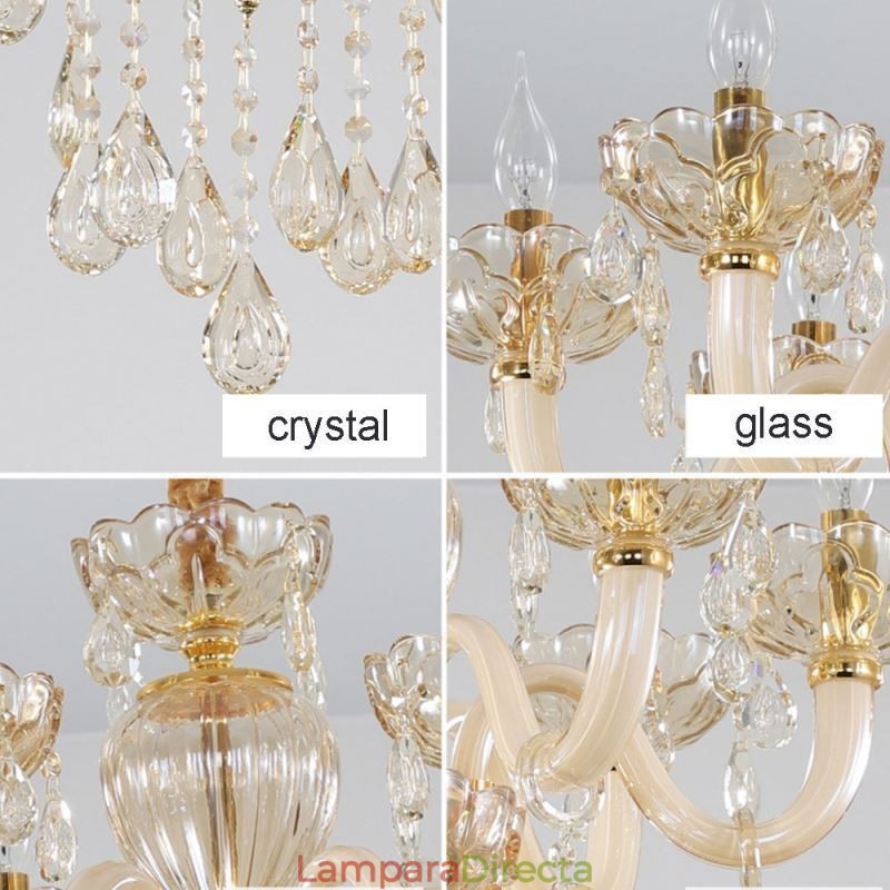 Preciosa lámpara de araña de cristal de estilo europeo, color coñac, con cuerpo de cristal y 8 luces.