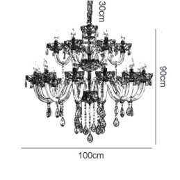 Lámpara de techo de cristal de lujo, color coñac europeo, cuerpo de vidrio de doble capa, 12 + 6 luces