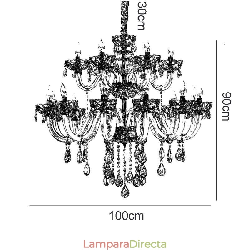 Lámpara de techo de cristal de lujo, color coñac europeo, cuerpo de vidrio de doble capa, 12 + 6 luces