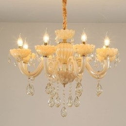 Lámpara de techo de cristal llamativa, color coñac europeo, cuerpo de vidrio, 8 luces