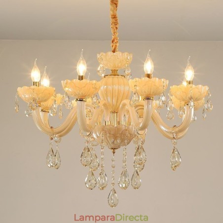 Lámpara de techo de cristal llamativa, color coñac europeo, cuerpo de vidrio, 8 luces Lámpara de techo de cristal llamativa, color coñac europeo, cuerpo de vidrio, 8 luces
