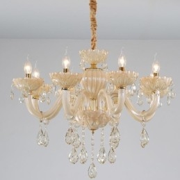 Lámpara de techo de cristal llamativa, color coñac europeo, cuerpo de vidrio, 8 luces