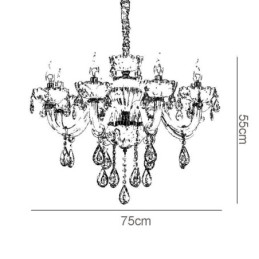 Lámpara de techo de cristal llamativa, color coñac europeo, cuerpo de vidrio, 8 luces