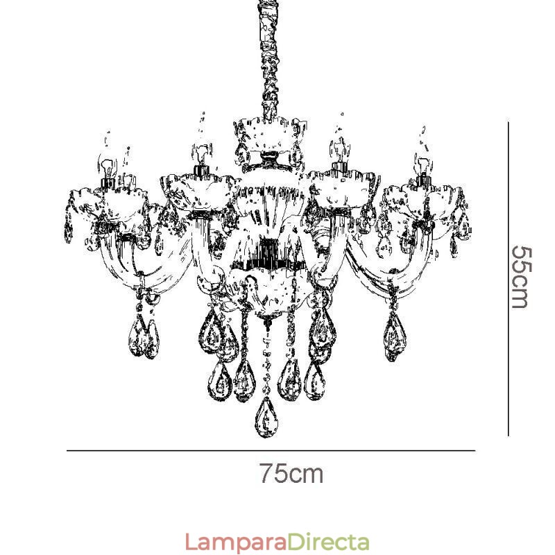 Lámpara de techo de cristal llamativa, color coñac europeo, cuerpo de vidrio, 8 luces