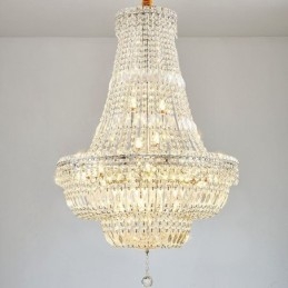 Lámpara de araña de cristal retro, lámpara de techo de cristal de lujo americana con 18 luces