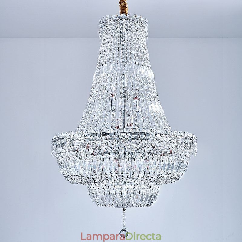 Lámpara de araña de cristal retro, lámpara de techo de cristal de lujo americana con 18 luces