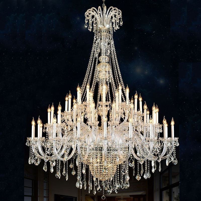 Lámpara de araña de cristal europea, lámpara de techo decorativa de cristal con 65 luces