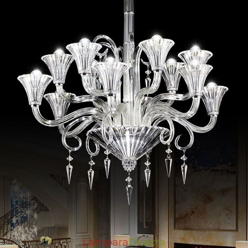 Lámpara de techo decorativa de cristal europea con 12 luces