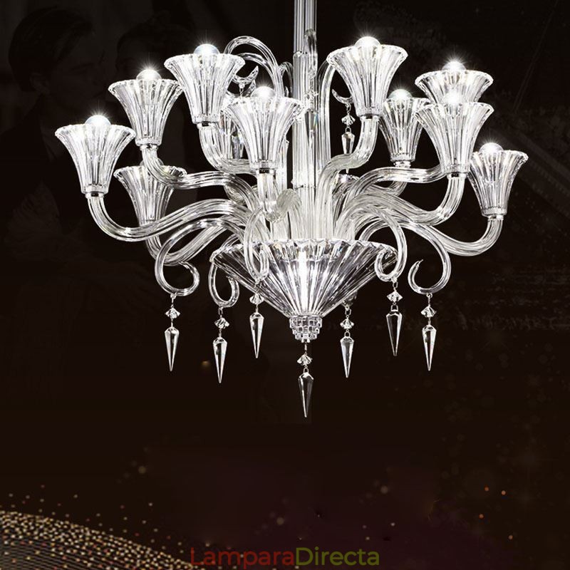 Lámpara de techo decorativa de cristal europea con 12 luces