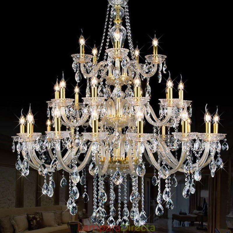 Lámpara de techo decorativa de cristal de lujo con 32 luces