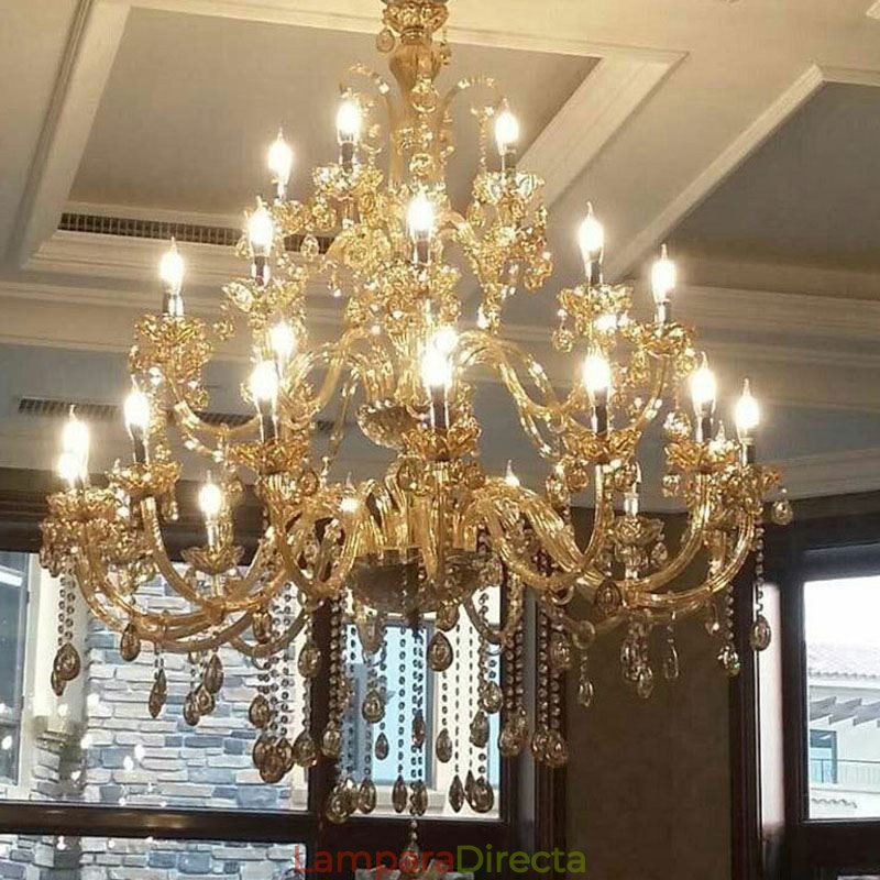 Lámpara de techo de lujo de cristal europeo con 30 luces