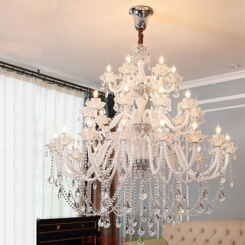 Lámpara de araña de cristal europea con 32 luces, lámpara de techo decorativa de lujo