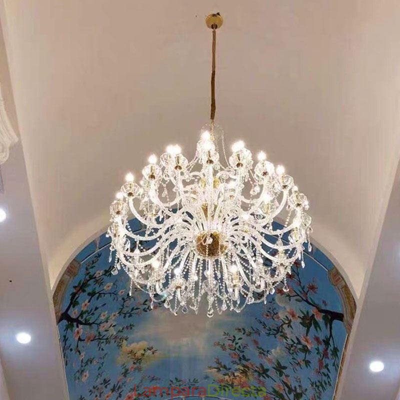 Lámpara de araña de cristal europea con 32 luces, lámpara de techo decorativa de lujo