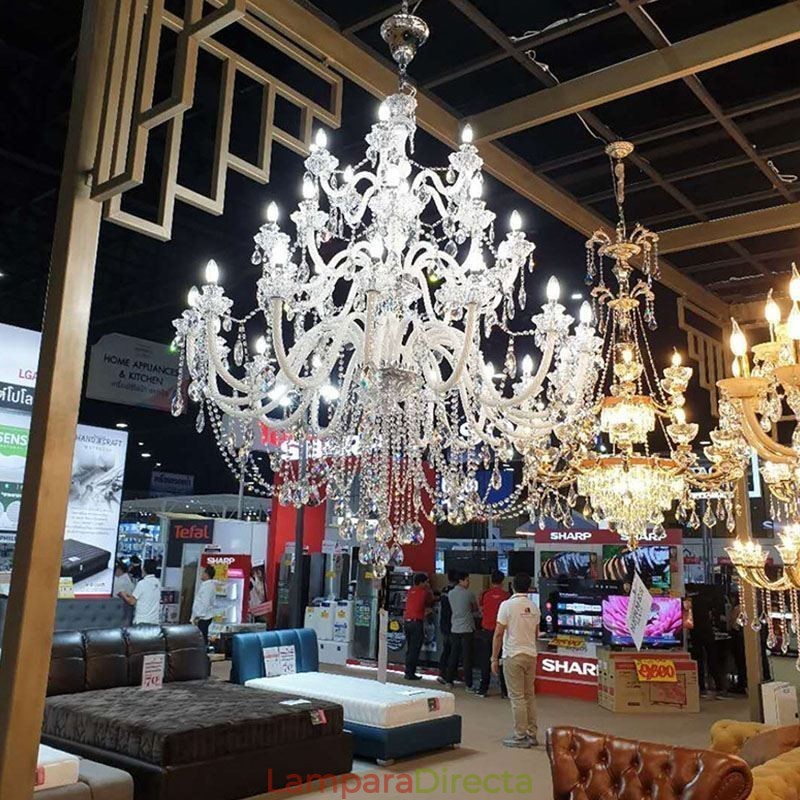 Lámpara de araña de cristal europea con 32 luces, lámpara de techo decorativa de lujo