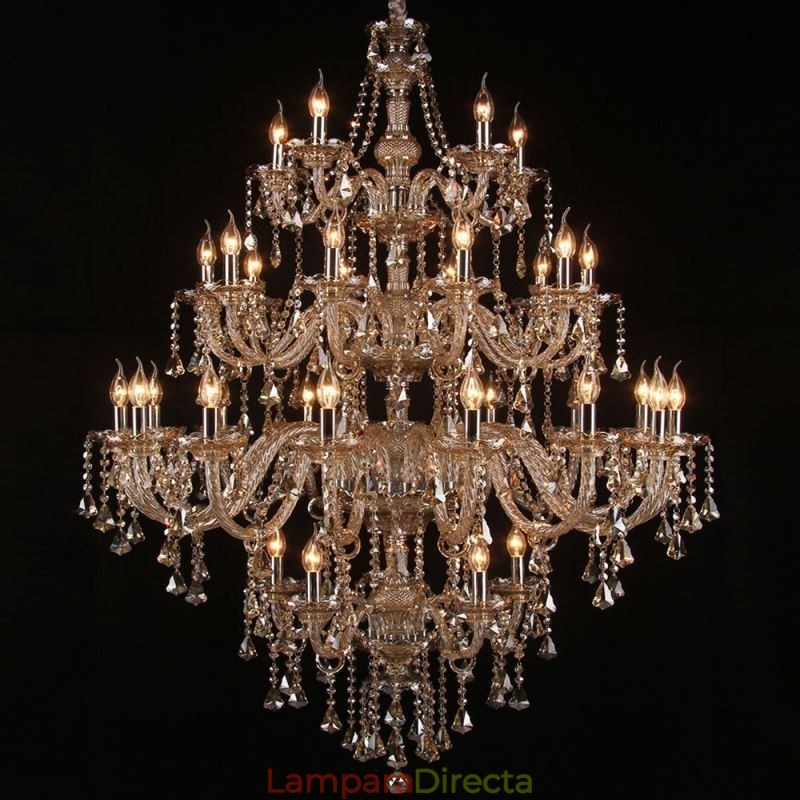 Lámpara de techo de cristal color coñac con 35 luces