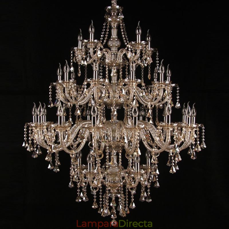 Lámpara de techo de cristal color coñac con 35 luces
