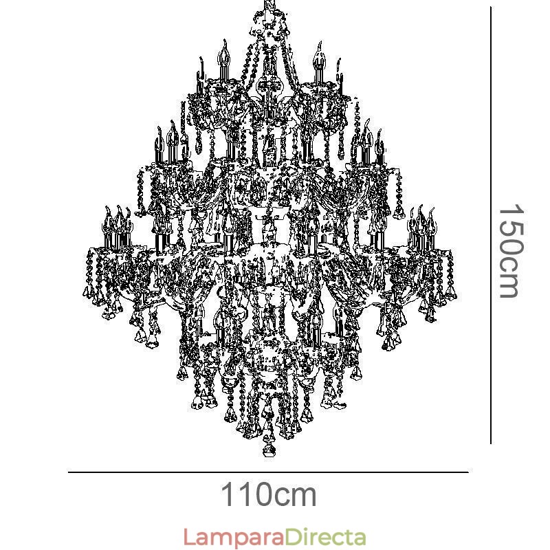 Lámpara de techo de cristal color coñac con 35 luces