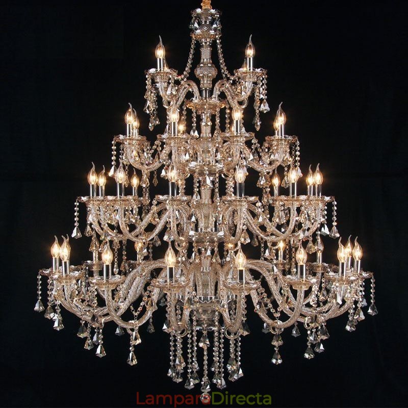 Lámpara de techo de cristal europea color coñac con 40 luces