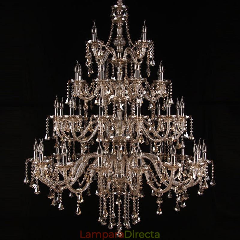 Lámpara de techo de cristal europea color coñac con 40 luces