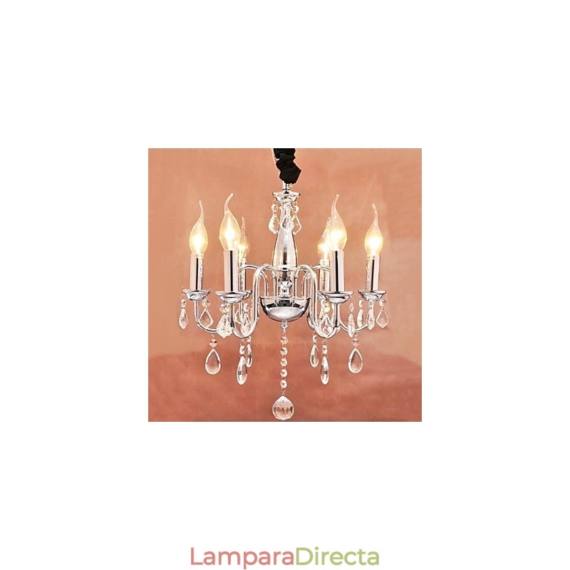 Lámpara colgante de cristal de 6 luces con función de vela