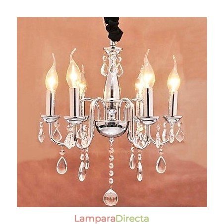 Lámpara colgante de cristal de 6 luces con función de vela Lámpara colgante de cristal de 6 luces con función de vela