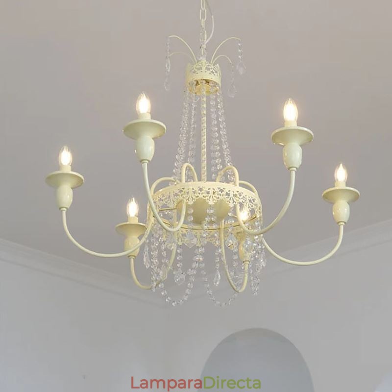 Lámpara de techo de cristal nórdico con pintura color crema