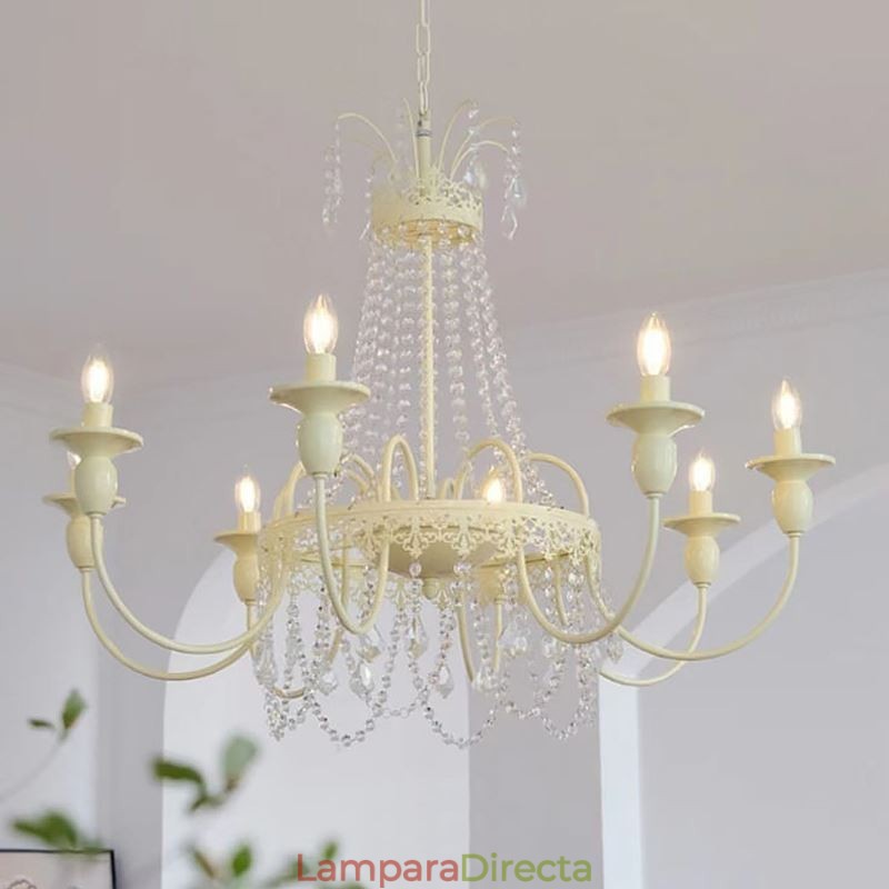 Lámpara de techo de cristal nórdico con pintura color crema