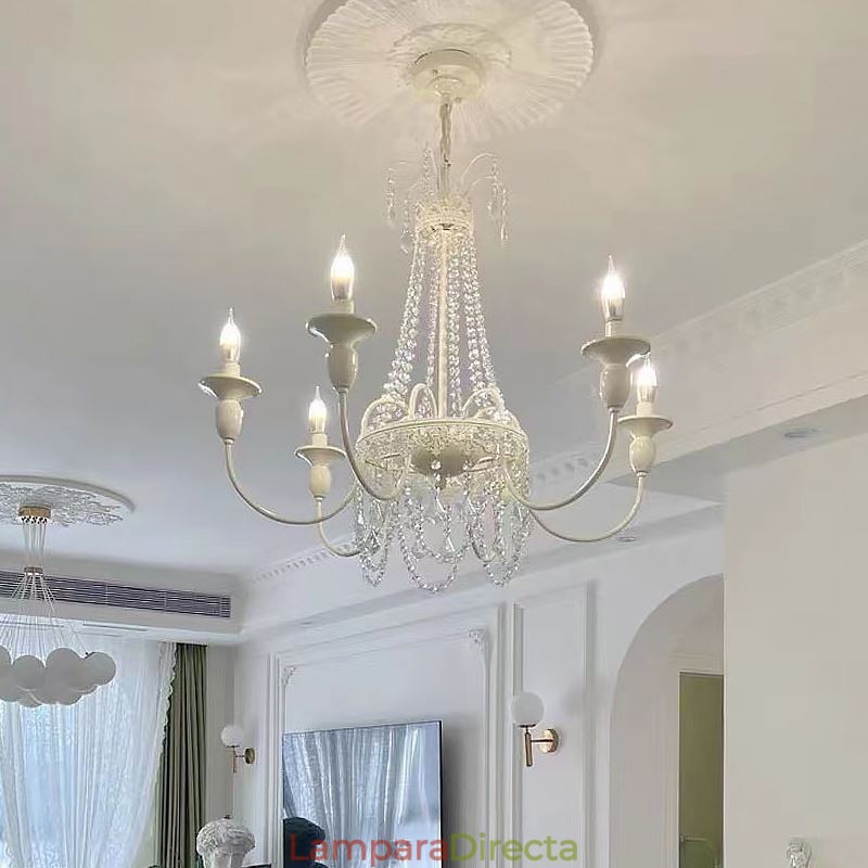 Lámpara de techo de cristal nórdico con pintura color crema