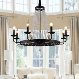 Lámpara colgante de cristal vintage con forma de vela de hierro negro