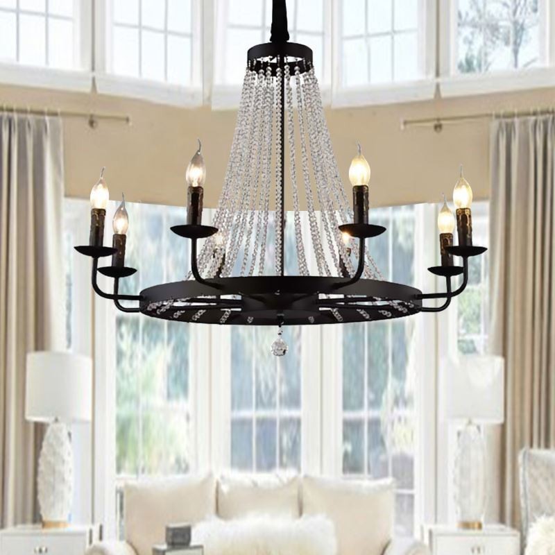 Lámpara colgante de cristal vintage con forma de vela de hierro negro