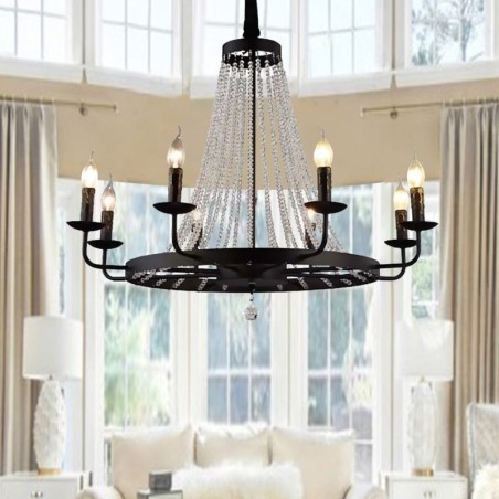 Lámpara colgante de cristal vintage con forma de vela de hierro negro Lámpara colgante de cristal vintage con forma de vela de hierro negro