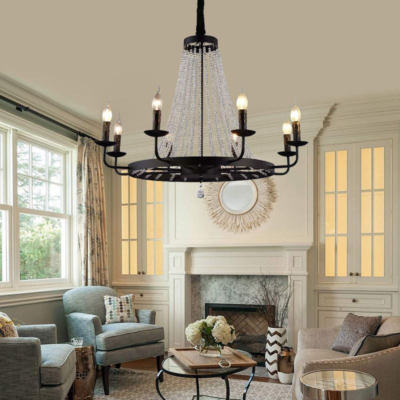 Lámpara colgante de cristal vintage con forma de vela de hierro negro