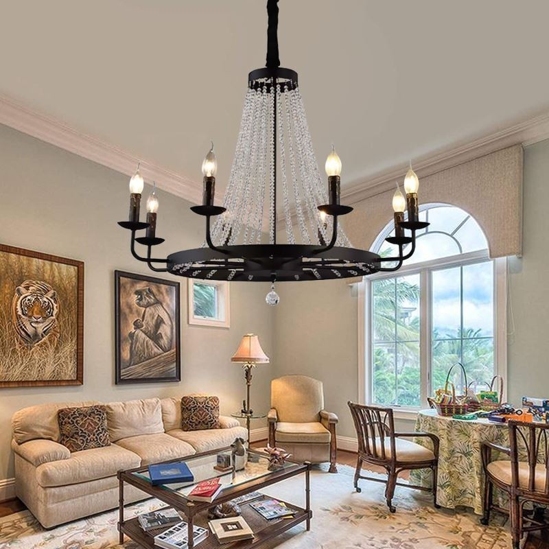 Lámpara colgante de cristal vintage con forma de vela de hierro negro