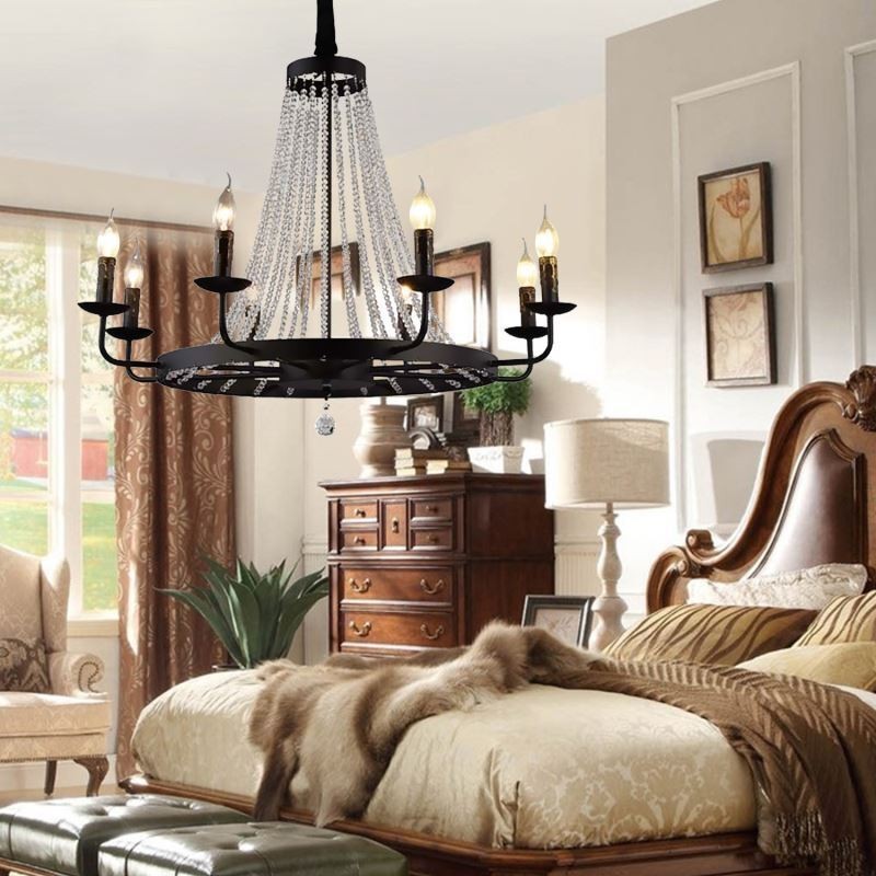 Lámpara colgante de cristal vintage con forma de vela de hierro negro