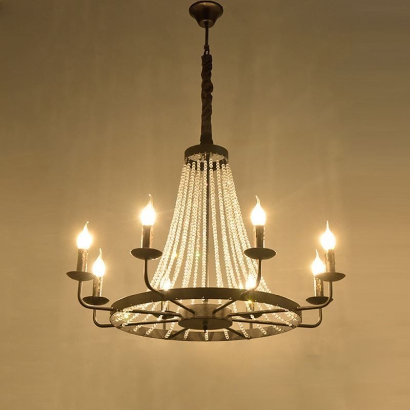 Lámpara colgante de cristal vintage con forma de vela de hierro negro