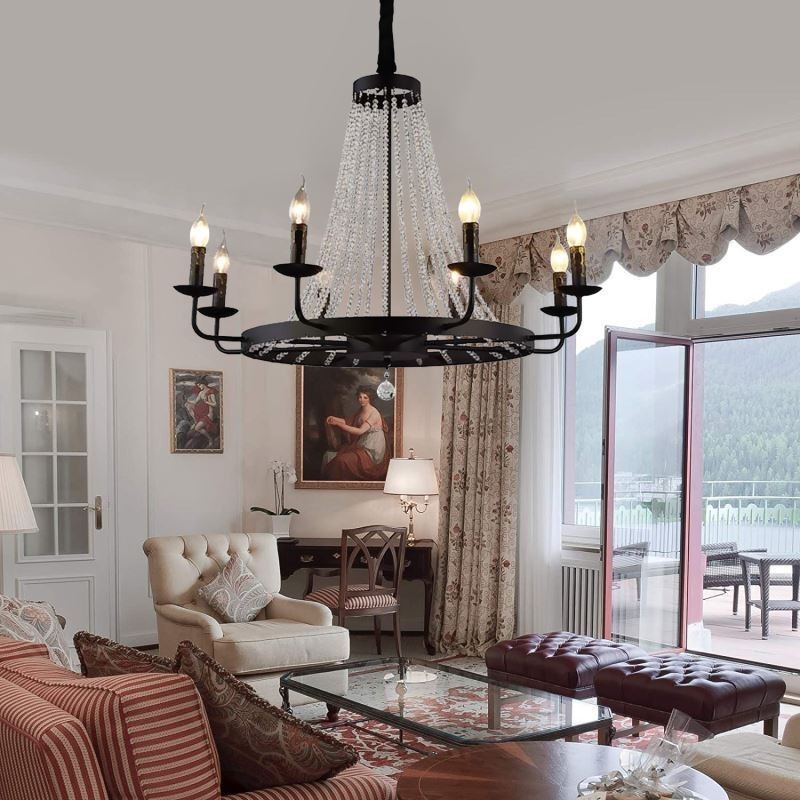 Lámpara colgante de cristal vintage con forma de vela de hierro negro