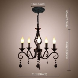 Lámpara de araña rústica de hierro forjado de 5 luces