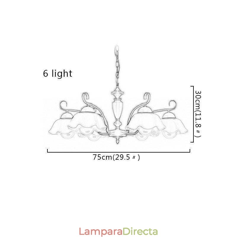 Lámpara colgante nórdica de hierro con forma de flor, lámpara de araña con pantalla de cristal